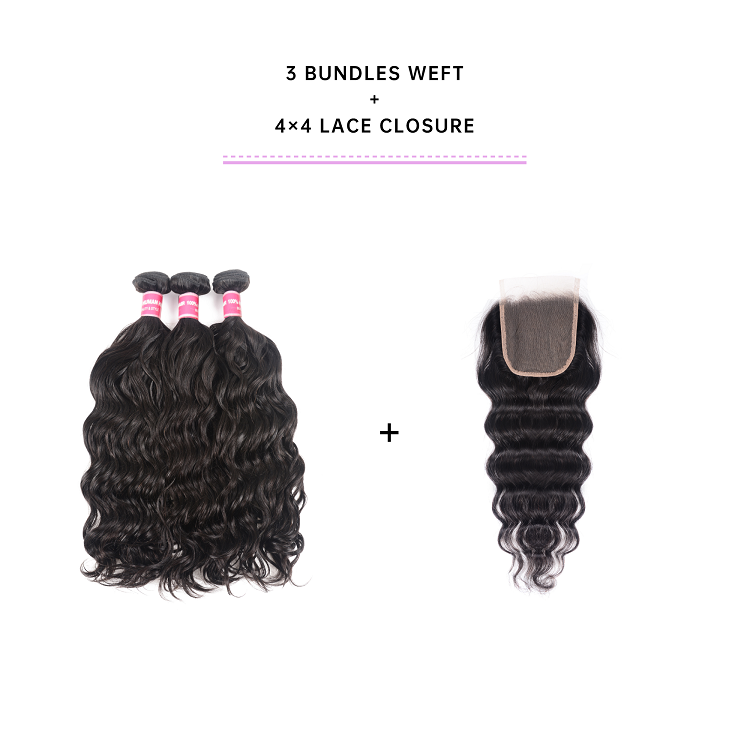 3 Bundles Natural Wave With 4x4 Lace Closure 3 Bundles Human Hair Natural Wave With 4x4 Lace Closure