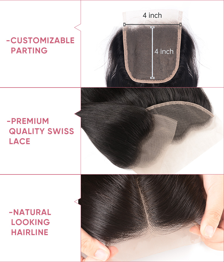 Natural Wave Virgin Hair Bundles With 4x4 Lace Closure 4 Bundles Natural Wave With 4x4 Lace Closure