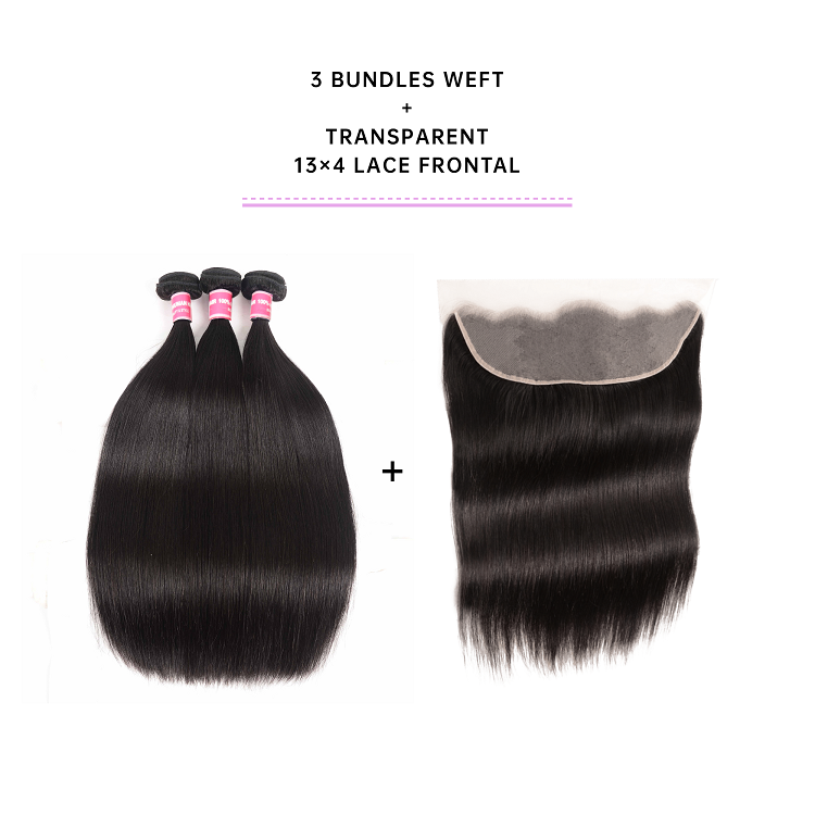 Straight Cheap 3 Bundles With Transparent Frontal Brazilian Straight Bundles With Transparent Frontal