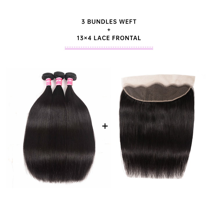 Straight 3 Bundles With Lace Frontal 13x4 Inch Straight 3 Bundle Deals With Frontal