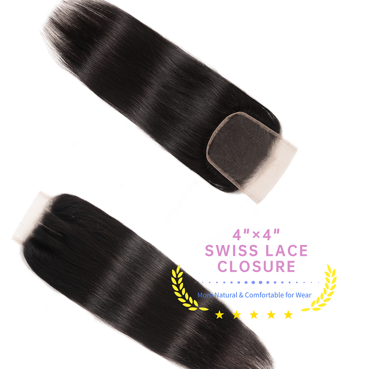 4 Bundles Human Hair With 4x4 Lace Closure Straight Bundles With Closure 4x4 Inch