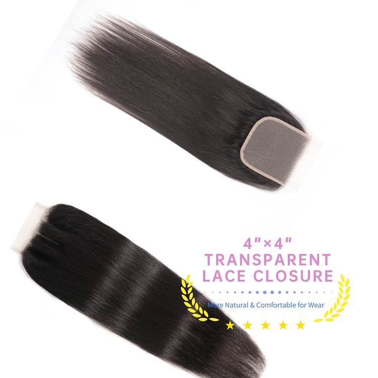 4 Bundles Human Hair With 4x4 Transparent Lace Closure 4 Bundles Straight With 4x4 Transparent Lace Closure