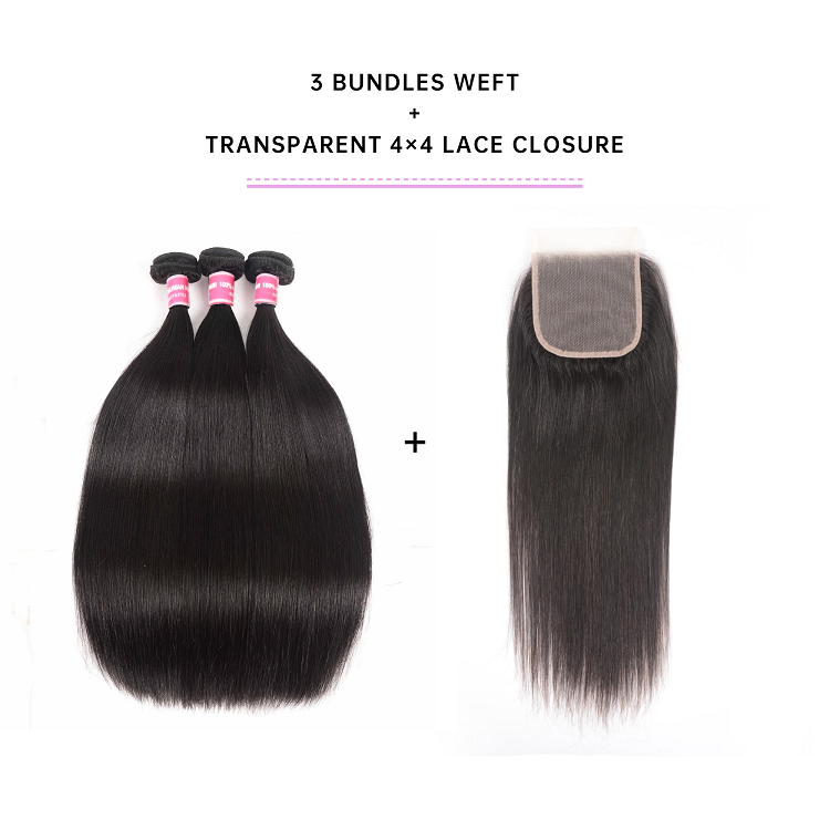 Straight Weave Hair With 4x4 Transparent Lace Closure