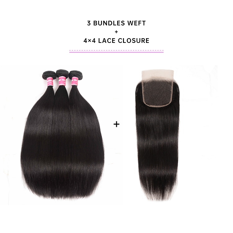 Straight Virgin Hair 3 Bundles With 4x4 Lace Closure 3 Bundles Straight Hair With 4x4 Lace Closure
