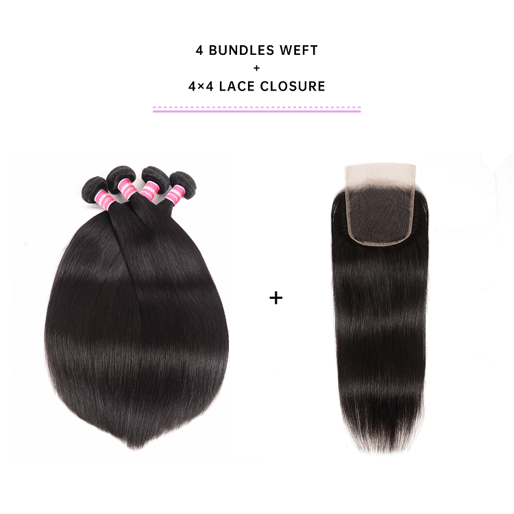 Straight Weave Hair With 4x4 Lace Closure Straight Human Hair Weave With Lace Closure