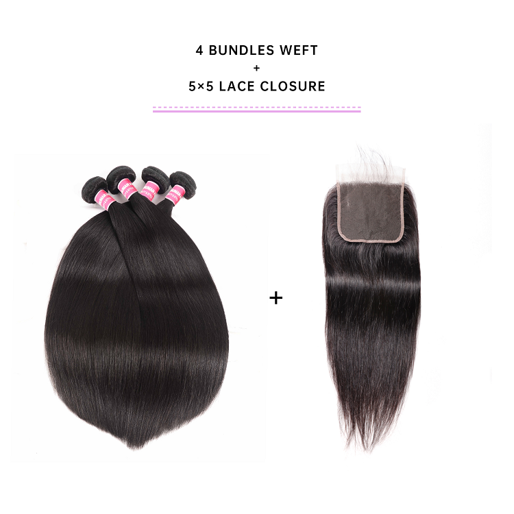 Brazilian 4 Bundles With Closure 5x5 Inch 4 Bundles Human Hair With 5x5 Lace Closure