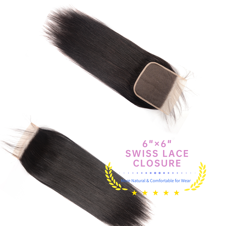 Straight 4 Bundles With Closure 6x6 Inch Brazilian Hair Bundles With 6x6 Closure