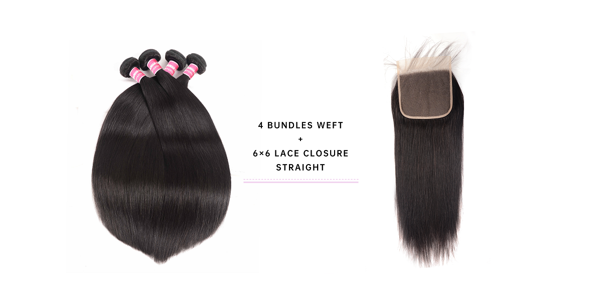 Virgin Hair 4 Bundles With Lace Closure 6x6 Inch Straight 4 Bundles With Closure 6x6 Inch