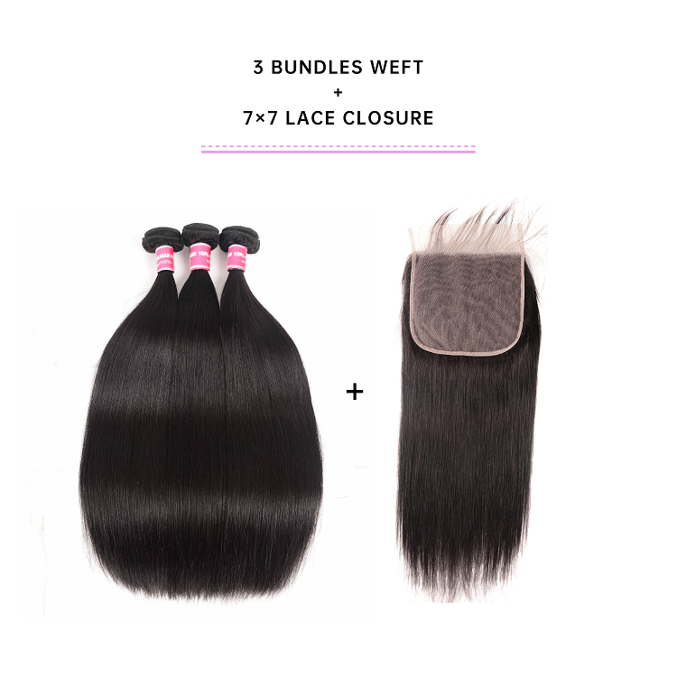 3 Bundles Straight With Lace Closure 7x7 Inch Straight 3 Bundles With Lace Closure 7x7 Inch