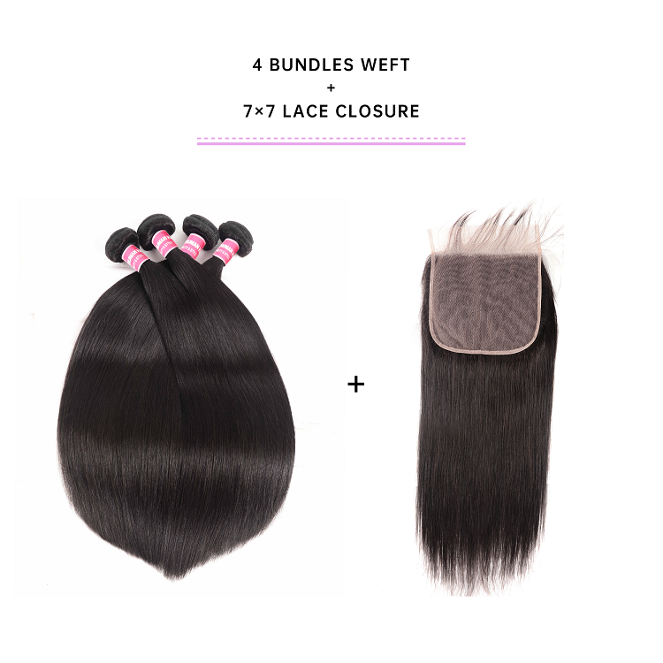 Straight Hair With 7x7 Lace Closure 4 Bundles Straight Hair With 7x7 Lace Closure