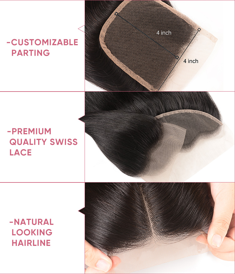 Straight Virgin Hair 4 Bundles With Closure Straight Human Hair 4pcs With Lace Closure