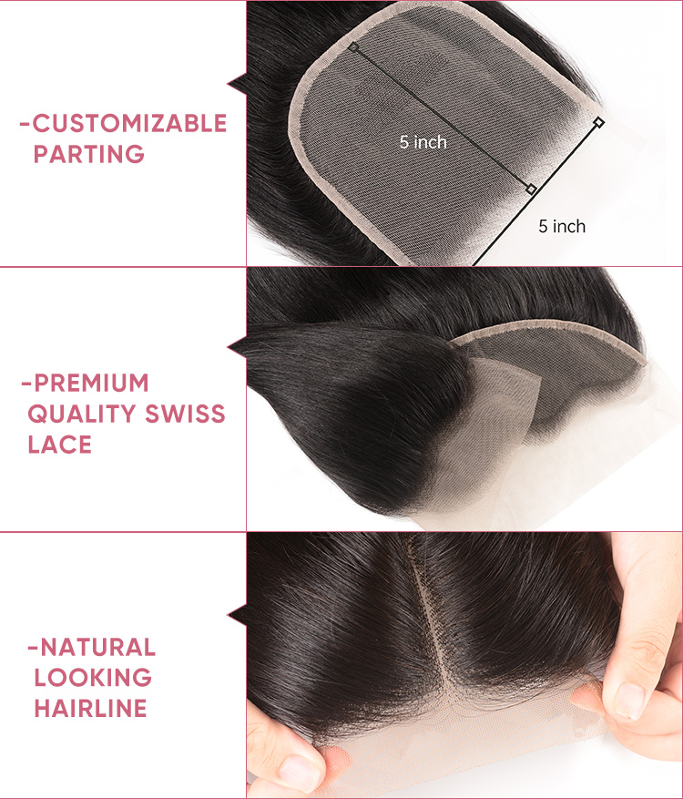 3 Bundles Straight Virgin Hair With Transparent Closure 3pcs Straight Human Hair With Transparent Lace Closure