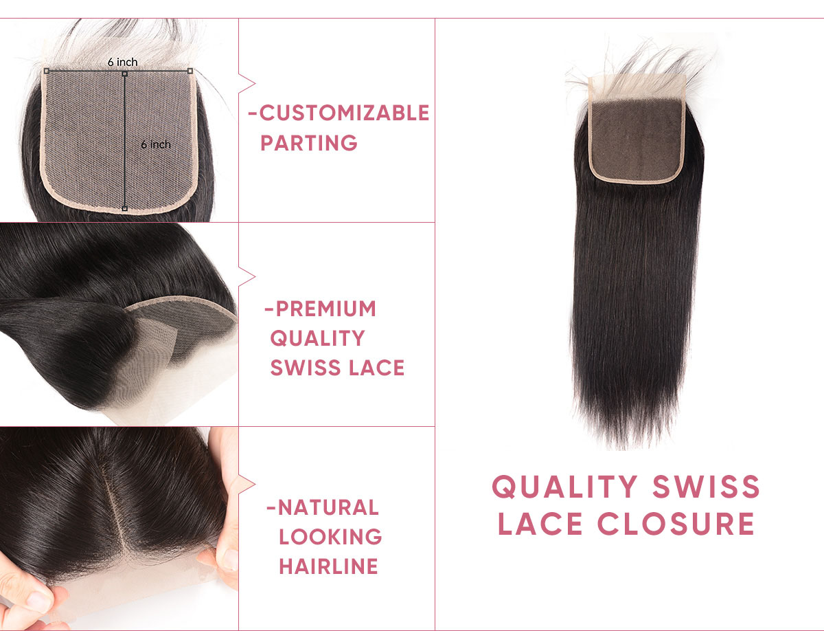 Straight Human Hair 4pcs With Lace Closure Cheap Bundles With 6x6 Lace Closure