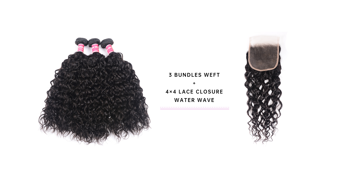 Virgin Hair 3 Bundles With Lace Closure 4x4 Inch Water Wave 3pcs With 4x4 Lace Closure