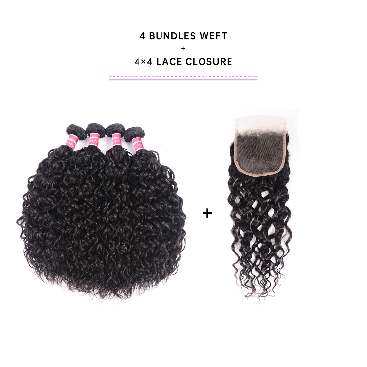 4pcs Water Wave With Lace Closure Brazilian Water Wave Bundles With Closure