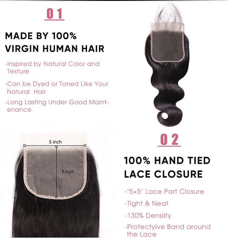 Body Wave Lace Closure With Baby Hair Human Hair Body Wave 5x5 Lace Closure