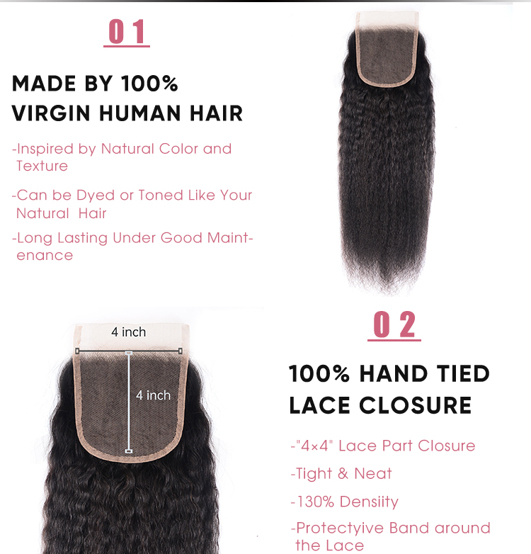 Kinky Straight 4x4 Lace Closure Human Hair Kinky Straight 4x4 Lace Closure