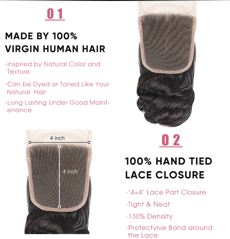 Brazilian Loose Wave 4x4 Lace Frontal Closure Brazilian 4x4 Lace Closure With Baby Hair