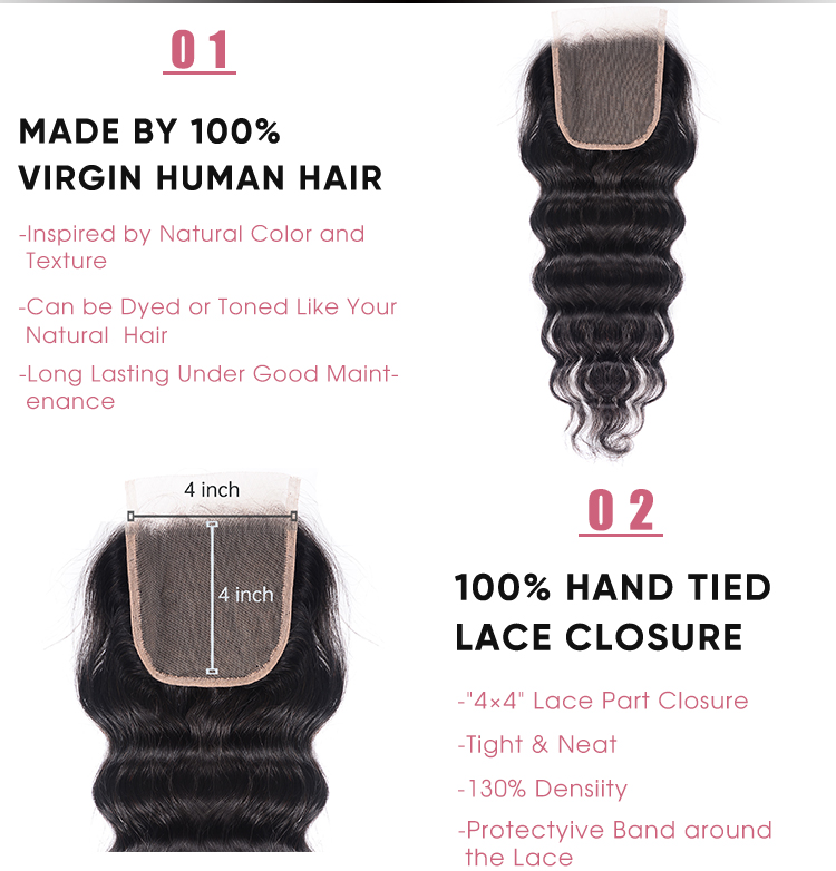 Brazilian Natural Wave 4x4 Lace Frontal Closure Natural Wave 4x4 Lace Closure With Baby Hair