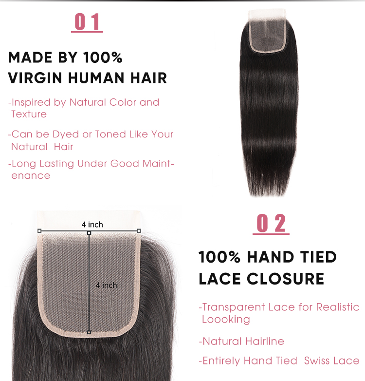 Straight Remy Hair Transparent Lace Closure Straight Virgin Hair Lace Frontal Closure