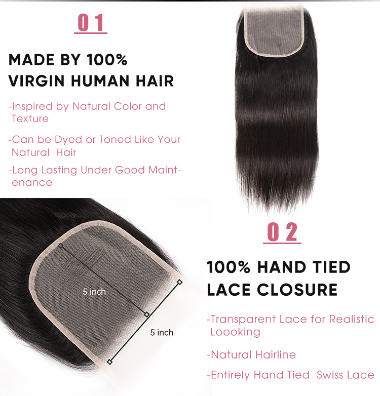 Straight 5x5 Transparent Lace Frontal Closure Brazilian Human Hair Straight 5x5 Lace Closure